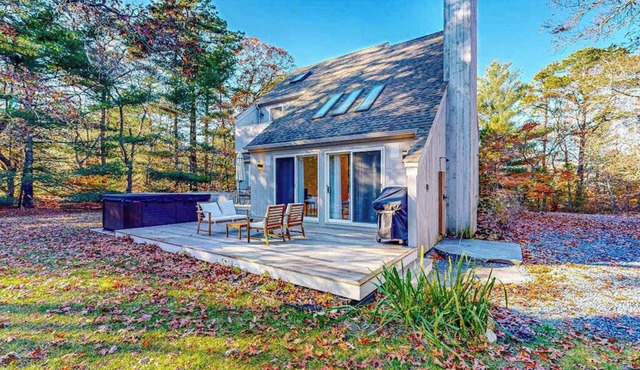 Charming home with private hot tub, firepit, deck, grill, outdoor shower, AC in Oak Bluffs